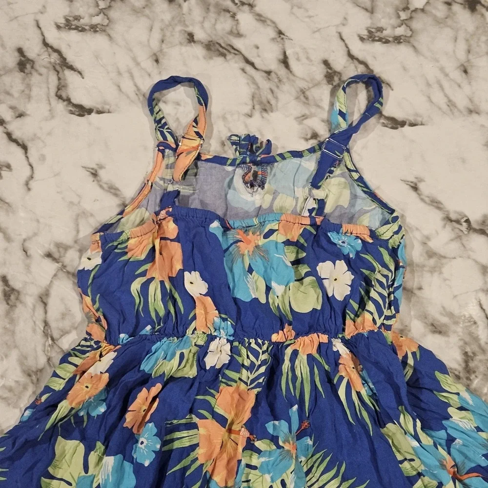 The Children's Place Girls 10/12 Tropical Floral Dress Blue‎ Adjustable Straps
